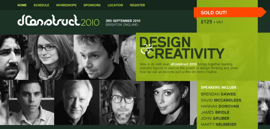 The dConstruct website draws focus towards the famous speakers taking part.