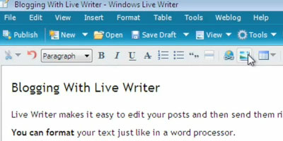 Using Windows Live Writer - screen shot.