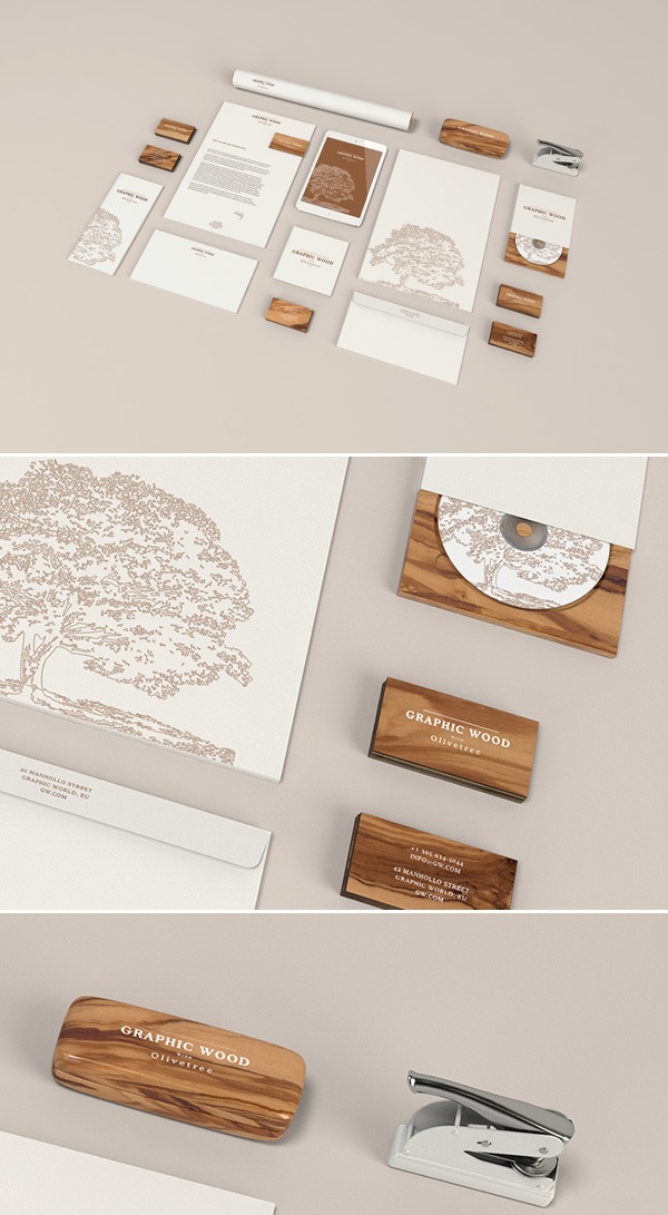 26 stationery mockup wood edition