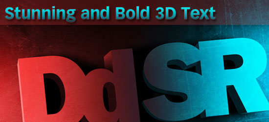 Graphic design of 3D text 'DdSR' with a red to blue color gradient and a caption that reads 'Stunning and Bold 3D Text.'