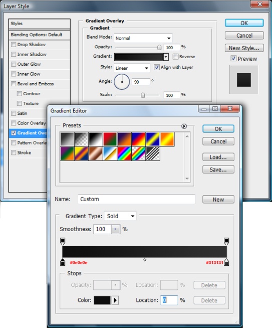 Gradient overlay settings.