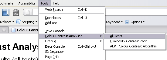 Colour Contrast Analyser - screen shot.