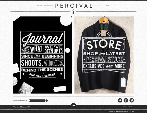 Clean website design example: Percival Clothing