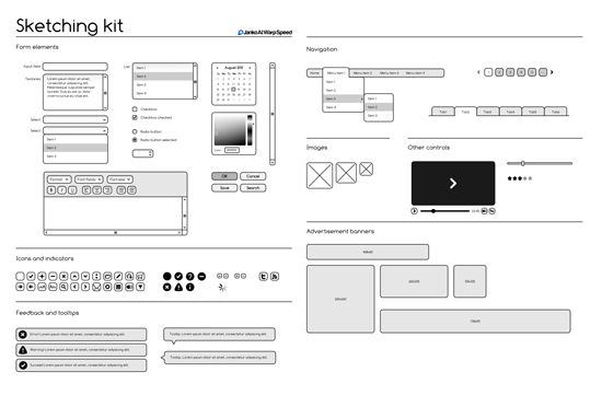 Set of sketched wireframing stencils from Janko