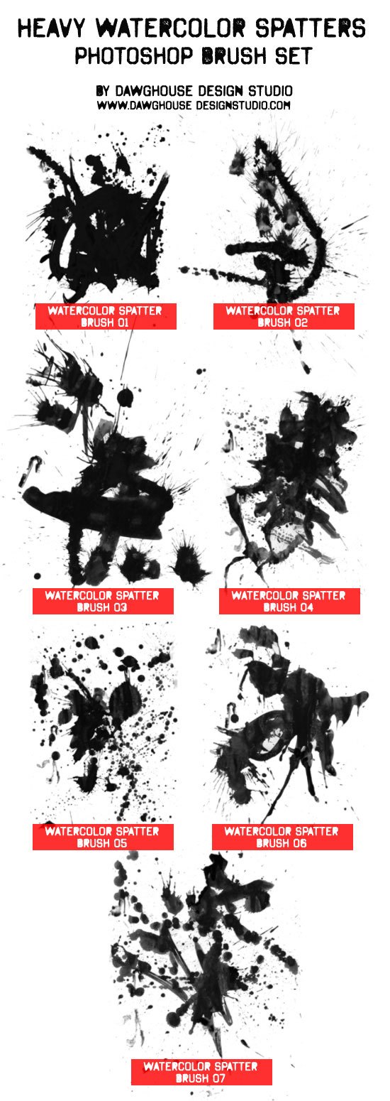 Free High-Res Heavy Watercolor Spatter Photoshop Brushes