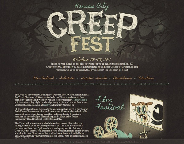 Textured website design example: Kansas City CreepFest