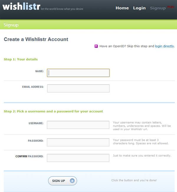 29 wishlistr signup form