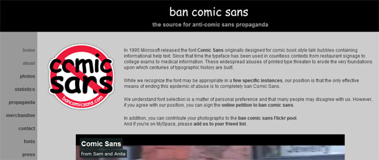 Ban Comic Sans website image