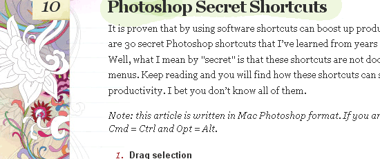 Photoshop Secret Shortcuts - screen shot.