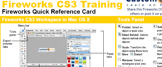 Fireworks CS3 Quick Reference Card - screen shot.