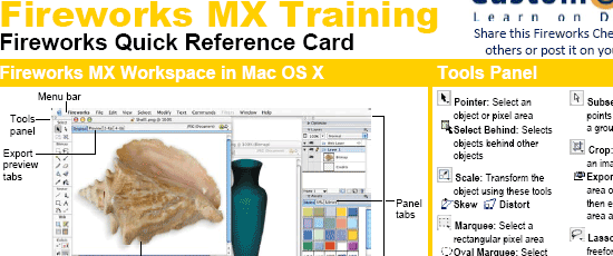Fireworks MX Quick Reference Card - screen shot.