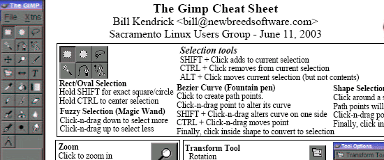 The Gimp Cheat Sheet - screen shot.