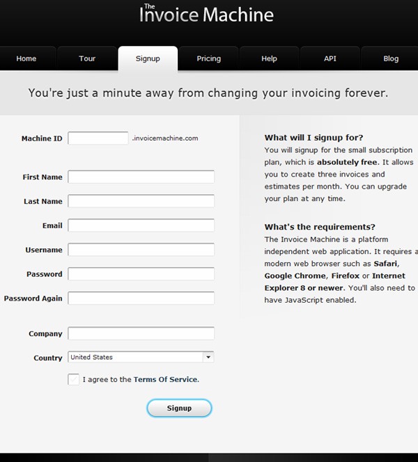 30 invoicemachine signup form
