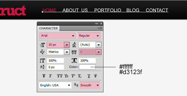 Navigation text character settings