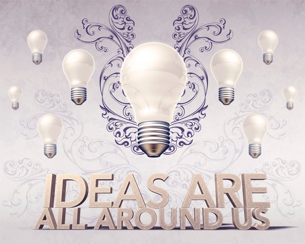 3D text effect tutorial: Artistic Scene with 3D Light Bulbs and Type