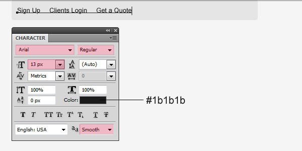 Sub-navigation text character settings