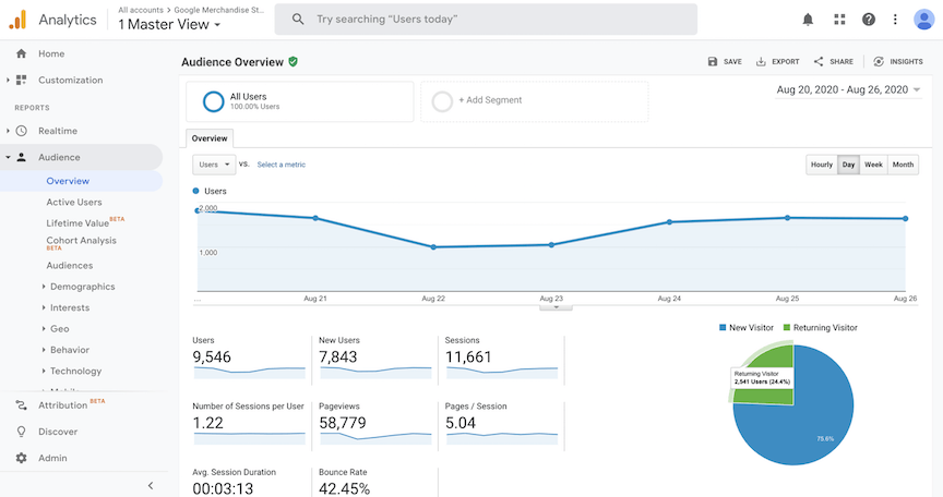 Google Analytics Audience Overview report