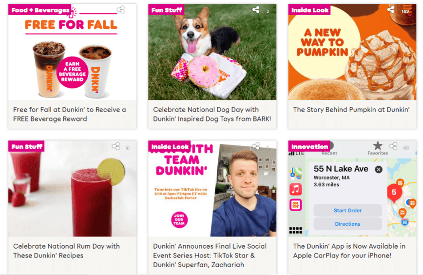 Dunkin Donuts content to keep users engaged