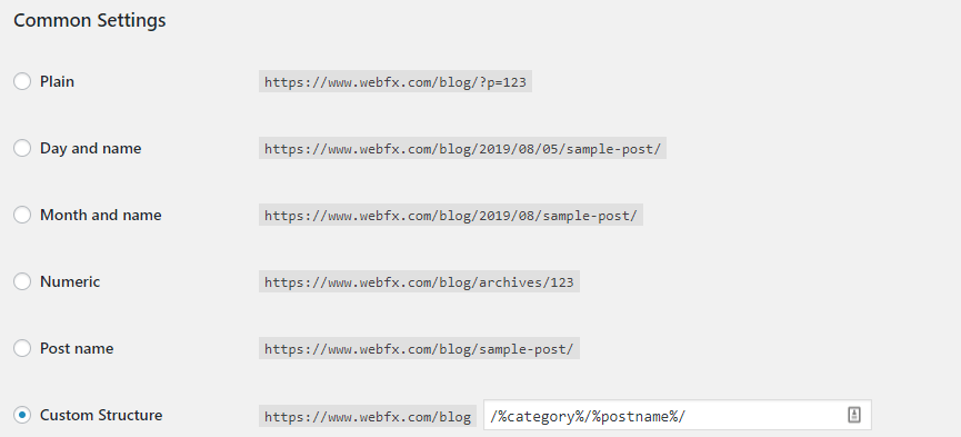 Permalink settings