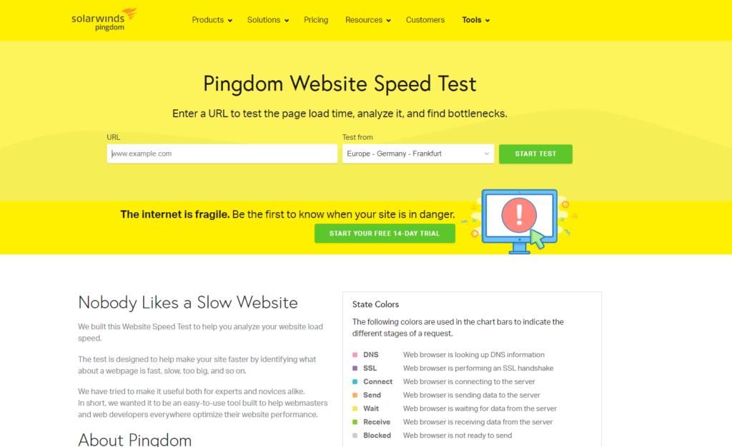 pingdom website speed test screenshot