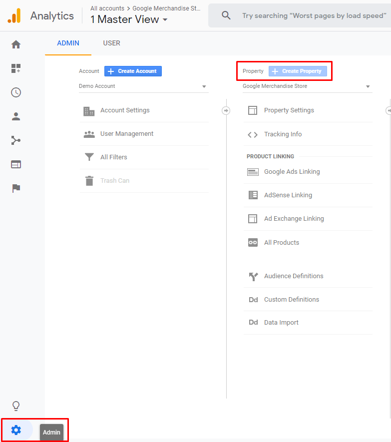 Screenshot of Google Analytics Admin Property Settings Full width