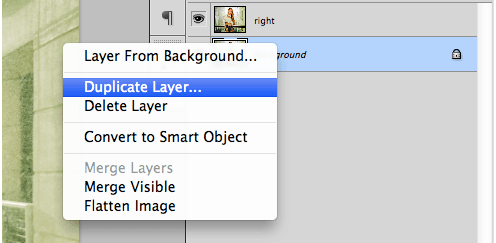 Dropdown menu in graphic design software with layer management options, with 'Duplicate Layer...' highlighted.