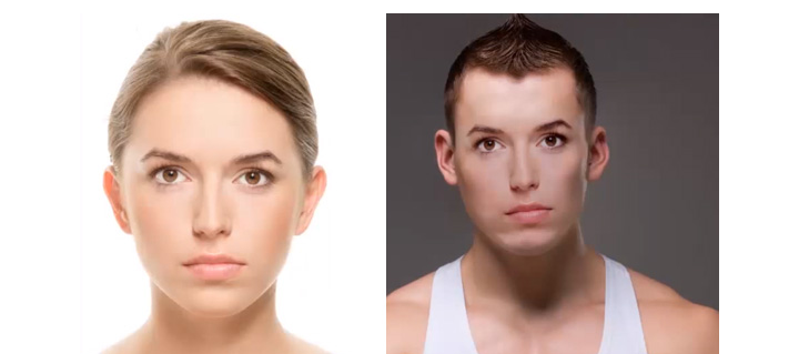 Side-by-side headshots of a woman with her hair pulled back and a man with short hair, both with neutral expressions, against a white background.