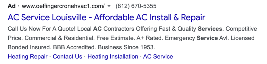 ac repair louisville google ppc ad