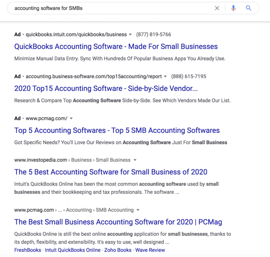 SERP for accounting software search query