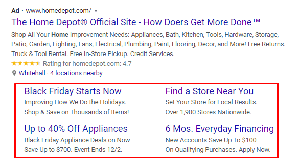 ad extension example home depot