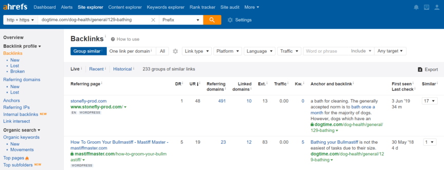 An example of the backlink explorer in Ahrefs