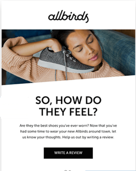 Review email sent by AllBirds