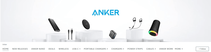 Amazon brand awareness example: Anker Amazon store