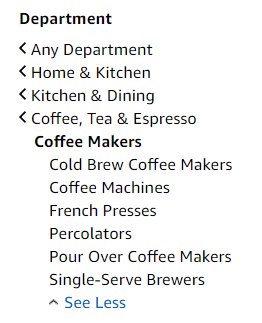 Amazon product categories for coffee