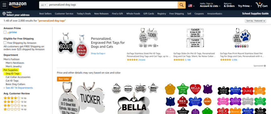 Amazon Custom: Product category examples