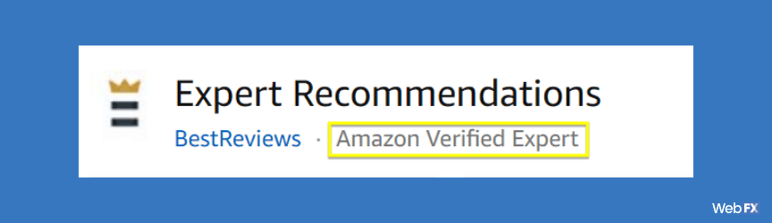 An example of Amazon Expert Recommendations verifications