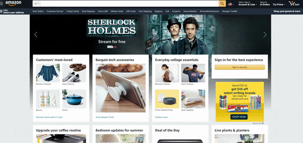 Amazon and Shopify's homepages