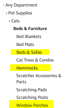 Amazon product sub-category example