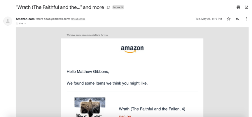 amazon wrath email recommendation