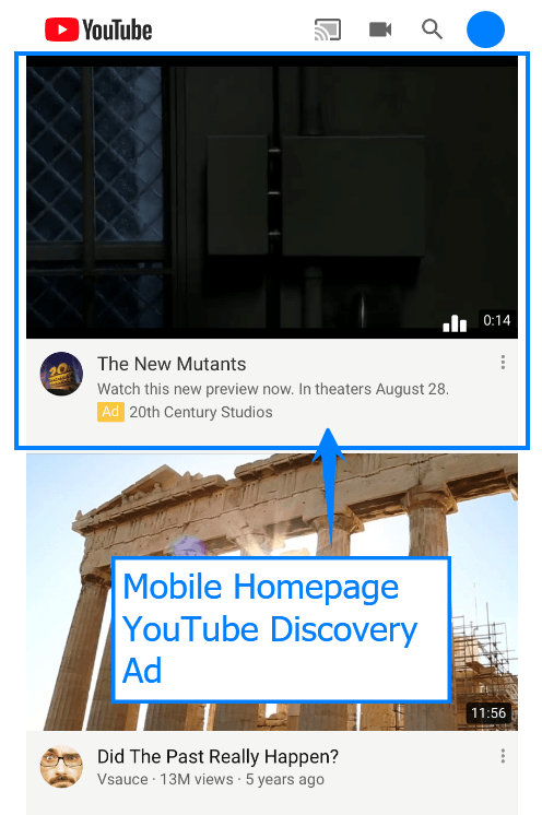 Mobile homepage YouTube discovery ad