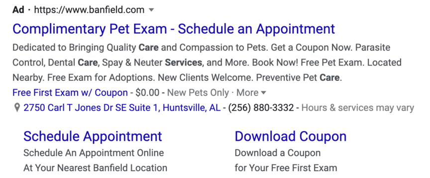 Google Search Result Ad Extension Example