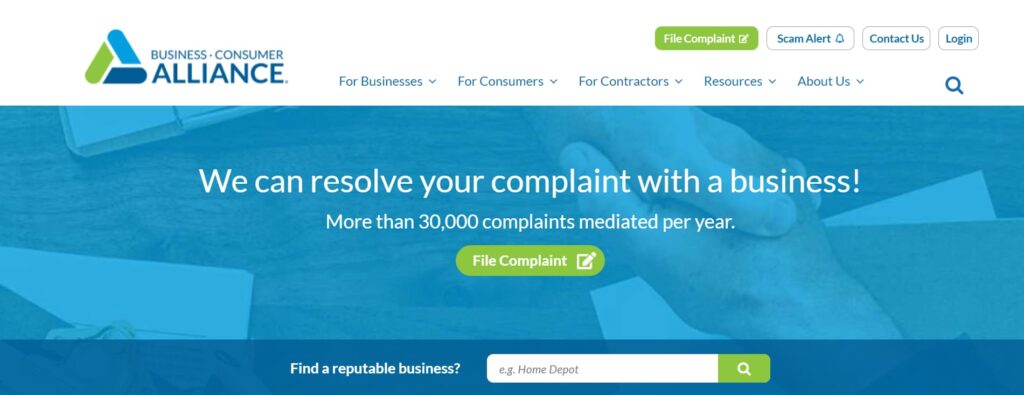 Business Consumer Alliance business review site