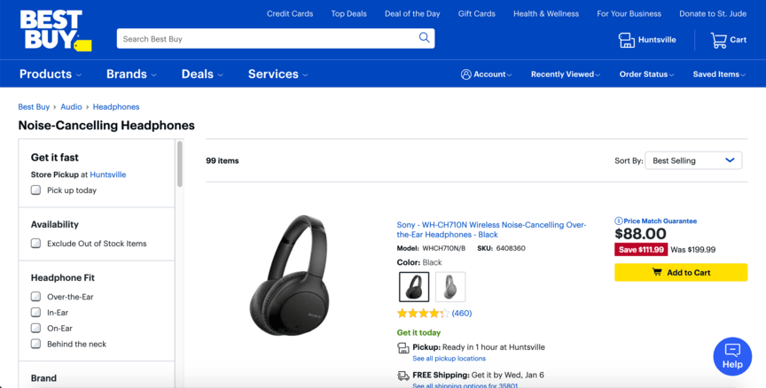 best buy headphone product page desktop