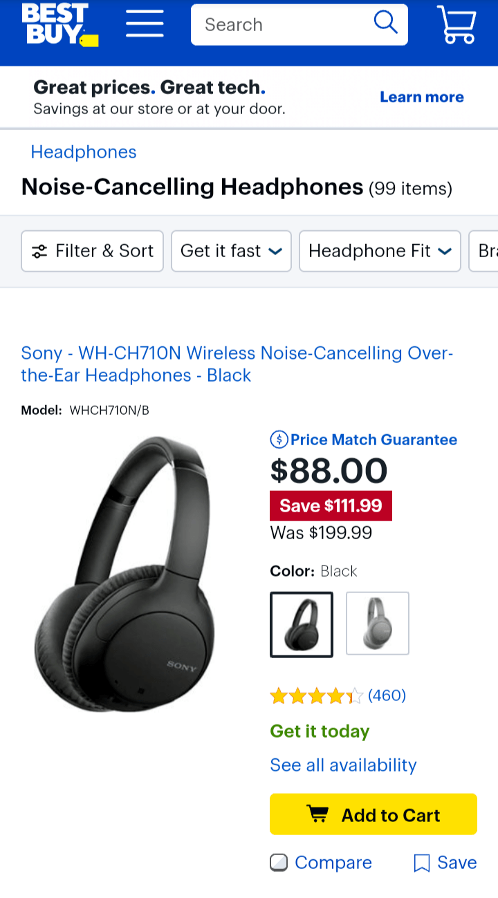 best buy headphone product page mobile