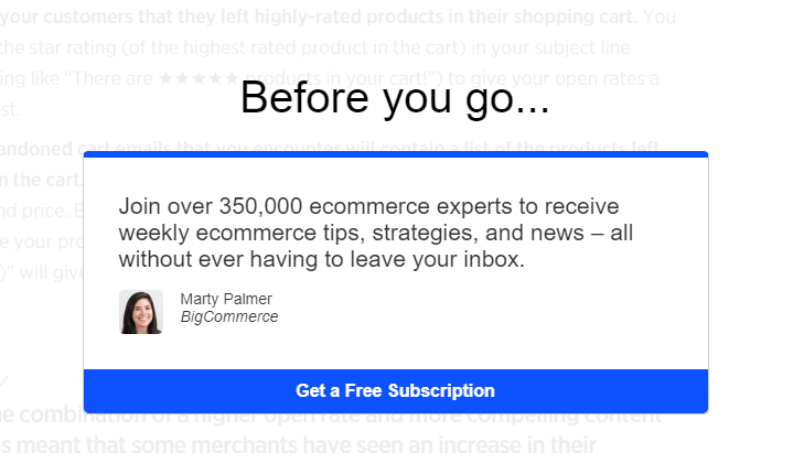 exit-intent popup from BigCommerce