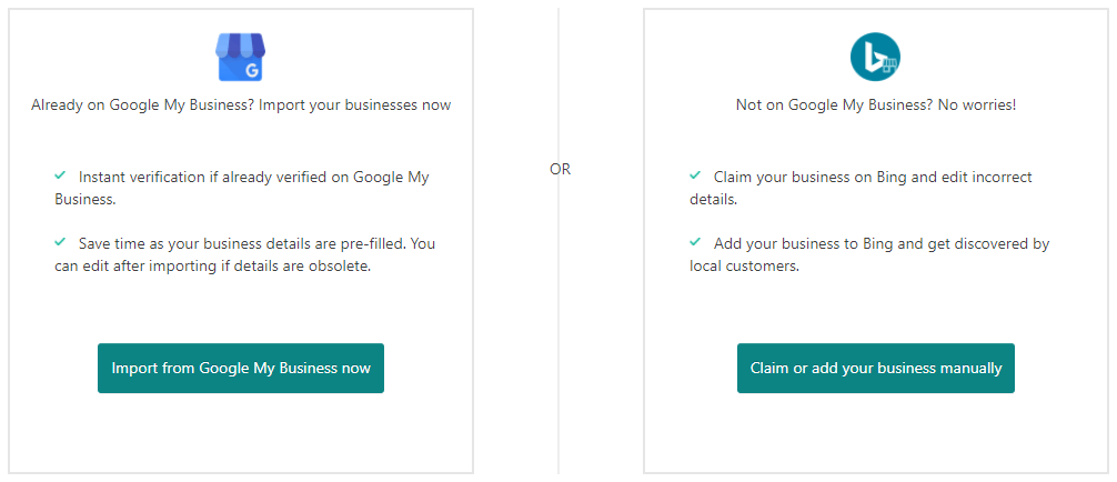 Claim your business profile in Google My Business and Bing