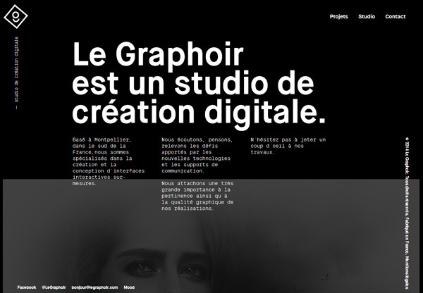 A screenshot of a black web design named Le Graphoir