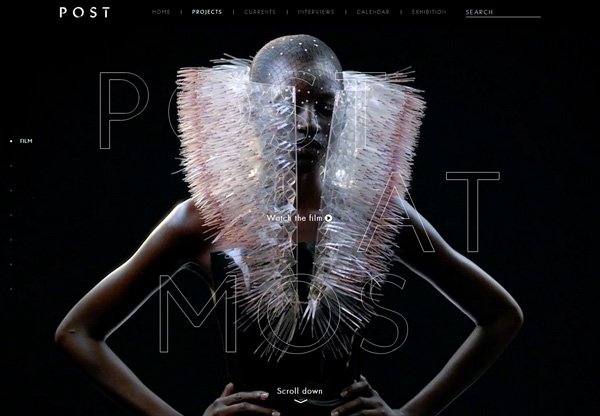 A screenshot of a black web design named Post