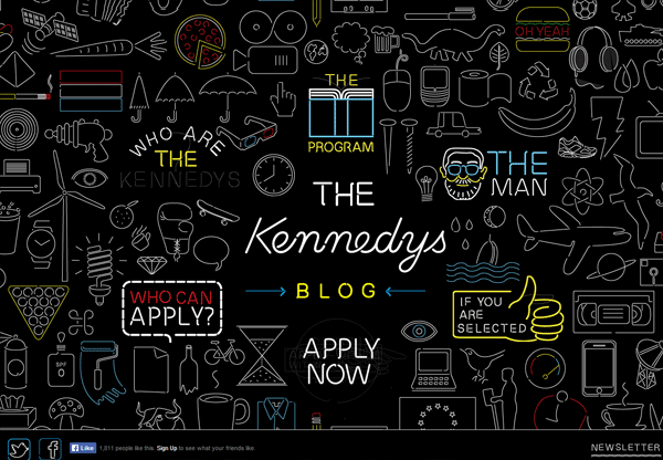 A screenshot of a black web design named The Kennedys