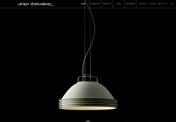 A screenshot of a black web design named Ingo Maurer GmbH